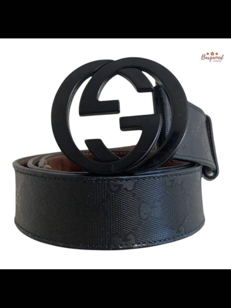 Gucci Black Gg Monogram Leather Belt With Black Double G Buckle